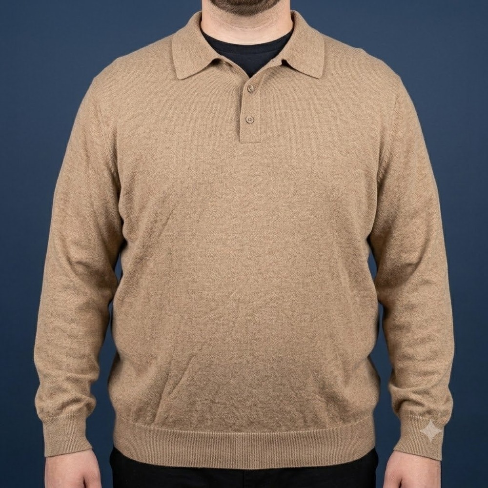 Jos A Bank Merino Wool Polo Sweater Men's XL Tan Long Sleeve